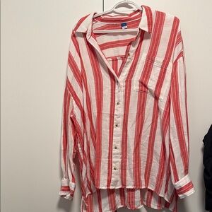 Old Navy Red and White Striped Button Down Shirt